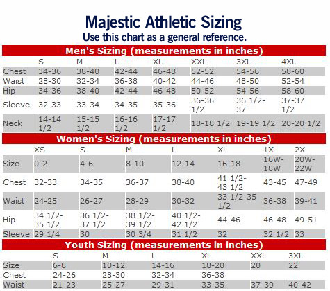 majestic athletic jersey size chart